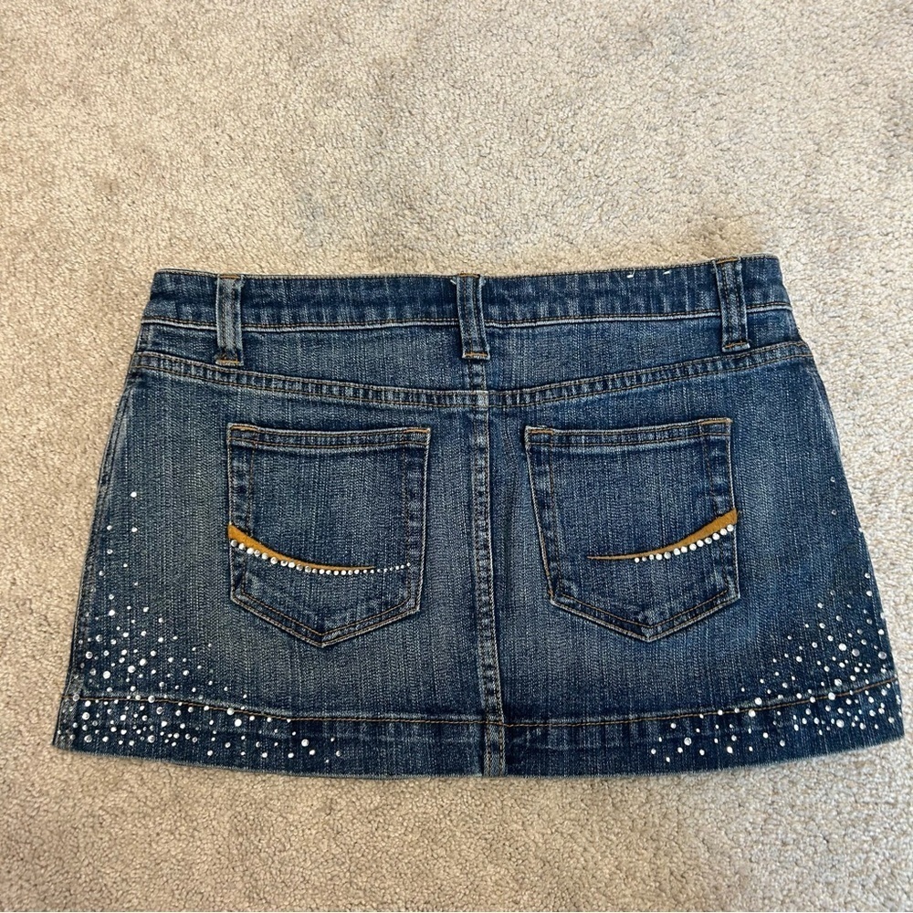 Bongo blue Wash crystal rhinestone embellished bedazzled mini denim Jean skirt - Picture 2 of 7
